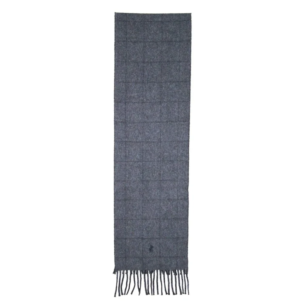 Polo Ralph Lauren Made Italy Men Women Scarf Black Gray Plaid Reversible Vintage